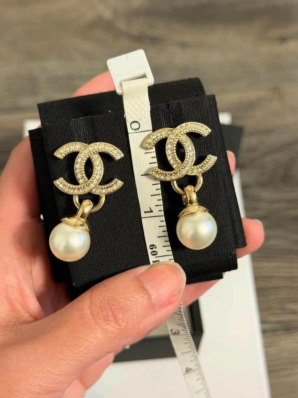 CHANEL Gold Crystal CC Pearl Drop Earrings